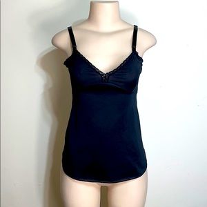 Black Lace Adjustable Strap V Cut Camisole Tank